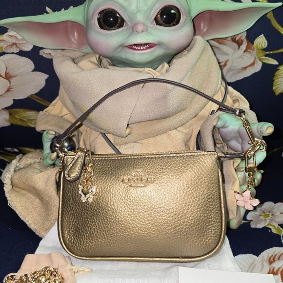 COACH Metallic/Iridescent dark gold/Pyrite Leather NOLITA 15 mini bag - Picture 2 of 10